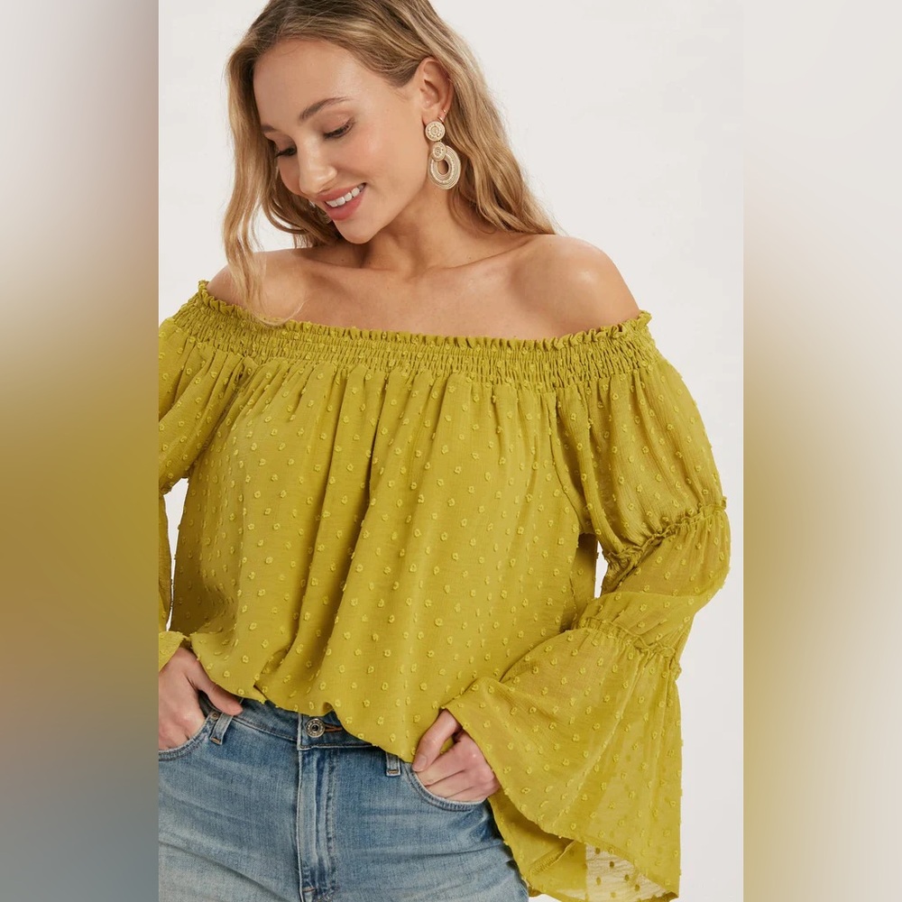 Wishlist Apparel SWISS DOT CHIFFON OFF SHOULDER BLOUSE